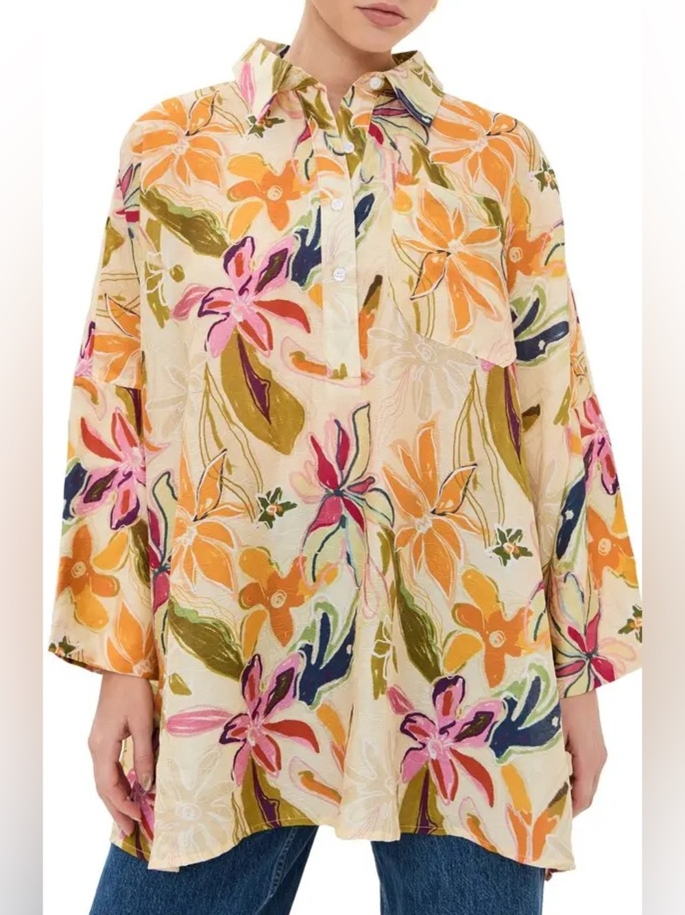 La Vie Style House - Brushed Floral Boyfriend Shirt